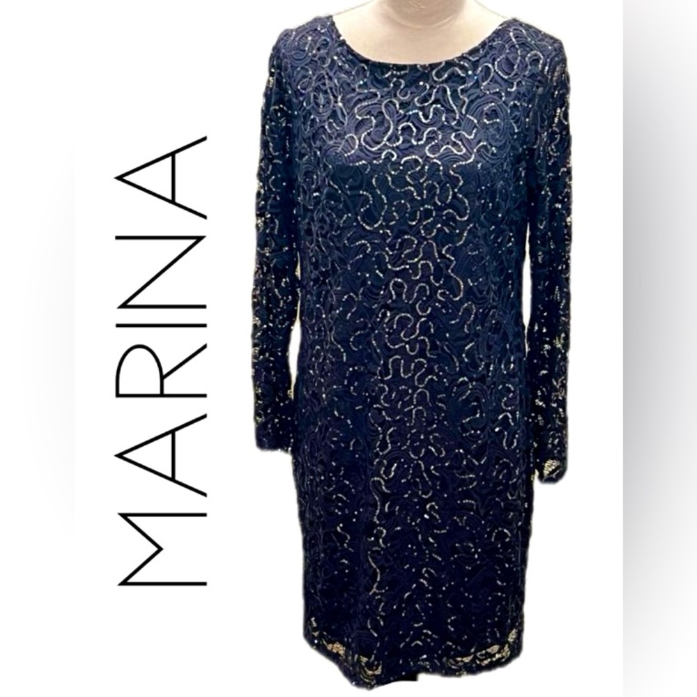 💖Long Sleeve Sequins Blue Sheath Dress | Size 14